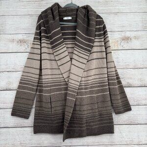 Vince Sweater Womens Medium Brown Gray Striped Wool Yak Blend Hooded Cardigan